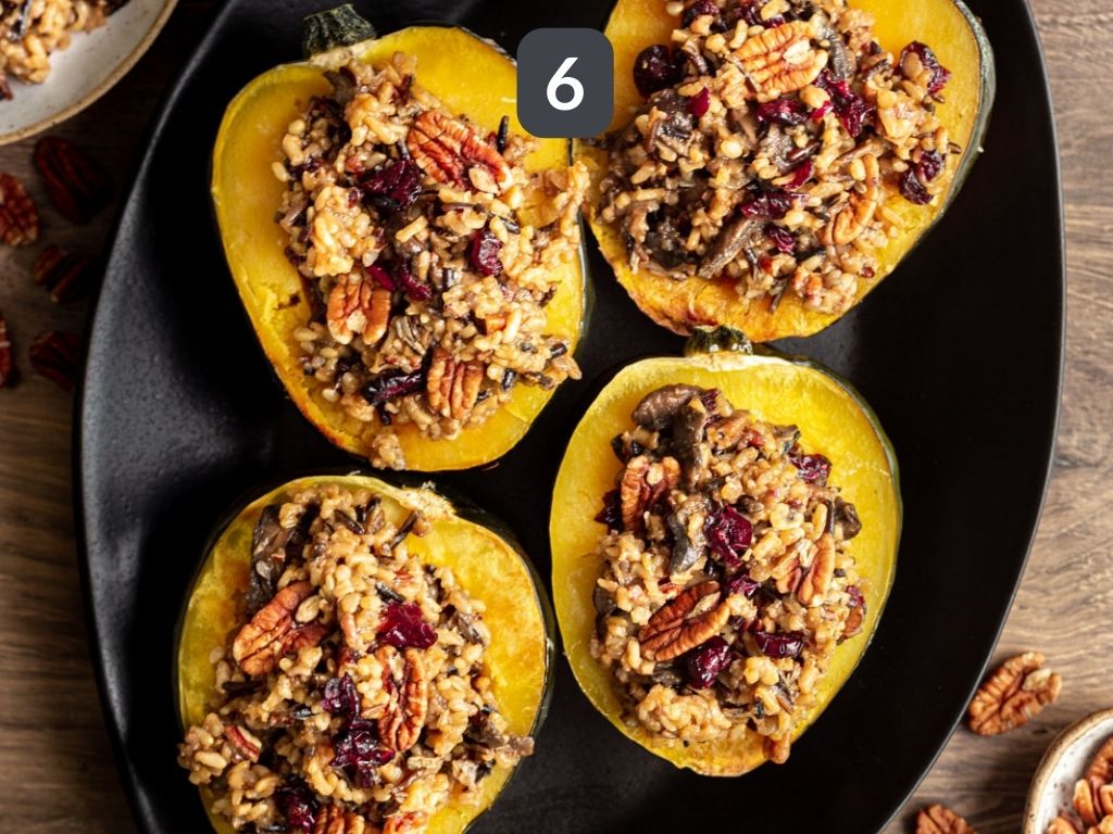 Vegan Wild Rice Stuffed Acorn Squash
